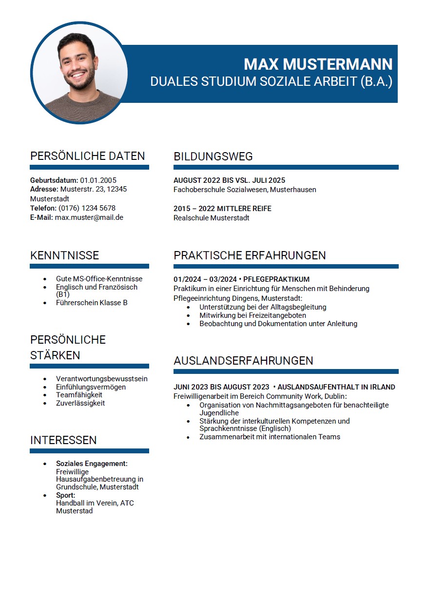 Bewerbung Duales Studium Lebenslauf