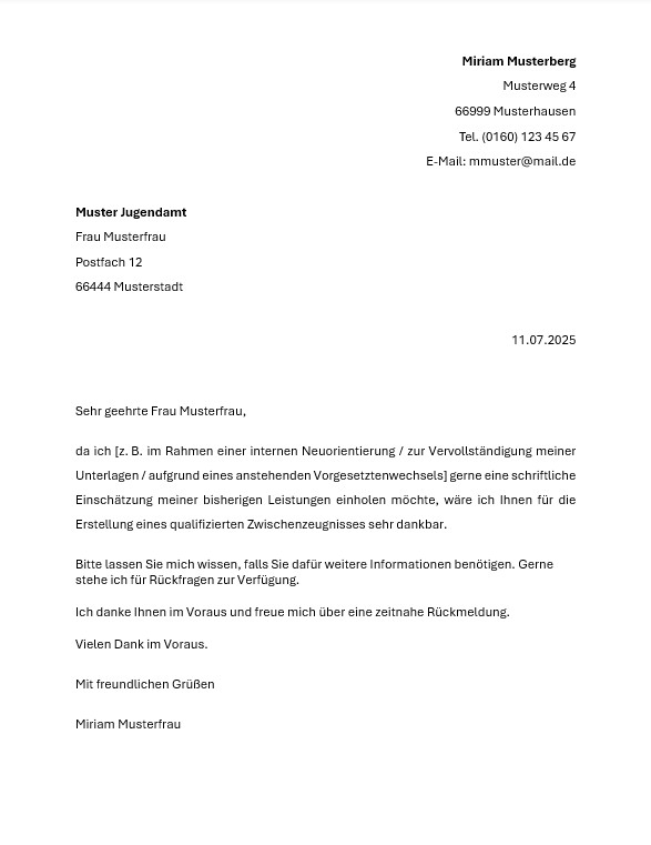 Zwischenzeugnis Anfordern Muster Anschreiben Zeugnisanfrage