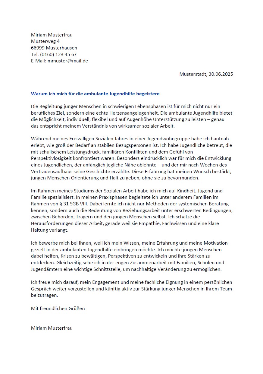 Muster Motivationsschreiben Bewerbung