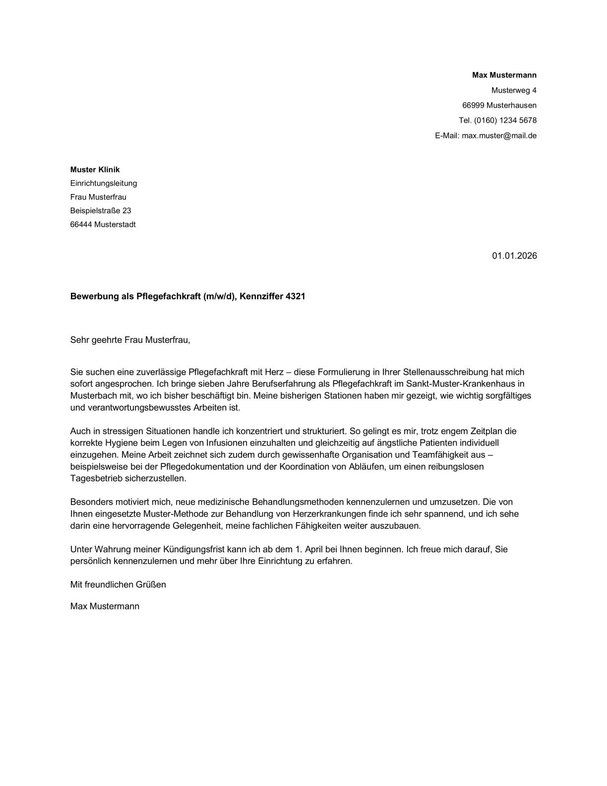 Anschreiben Muster Pflegefachkraft Bewerbung Min