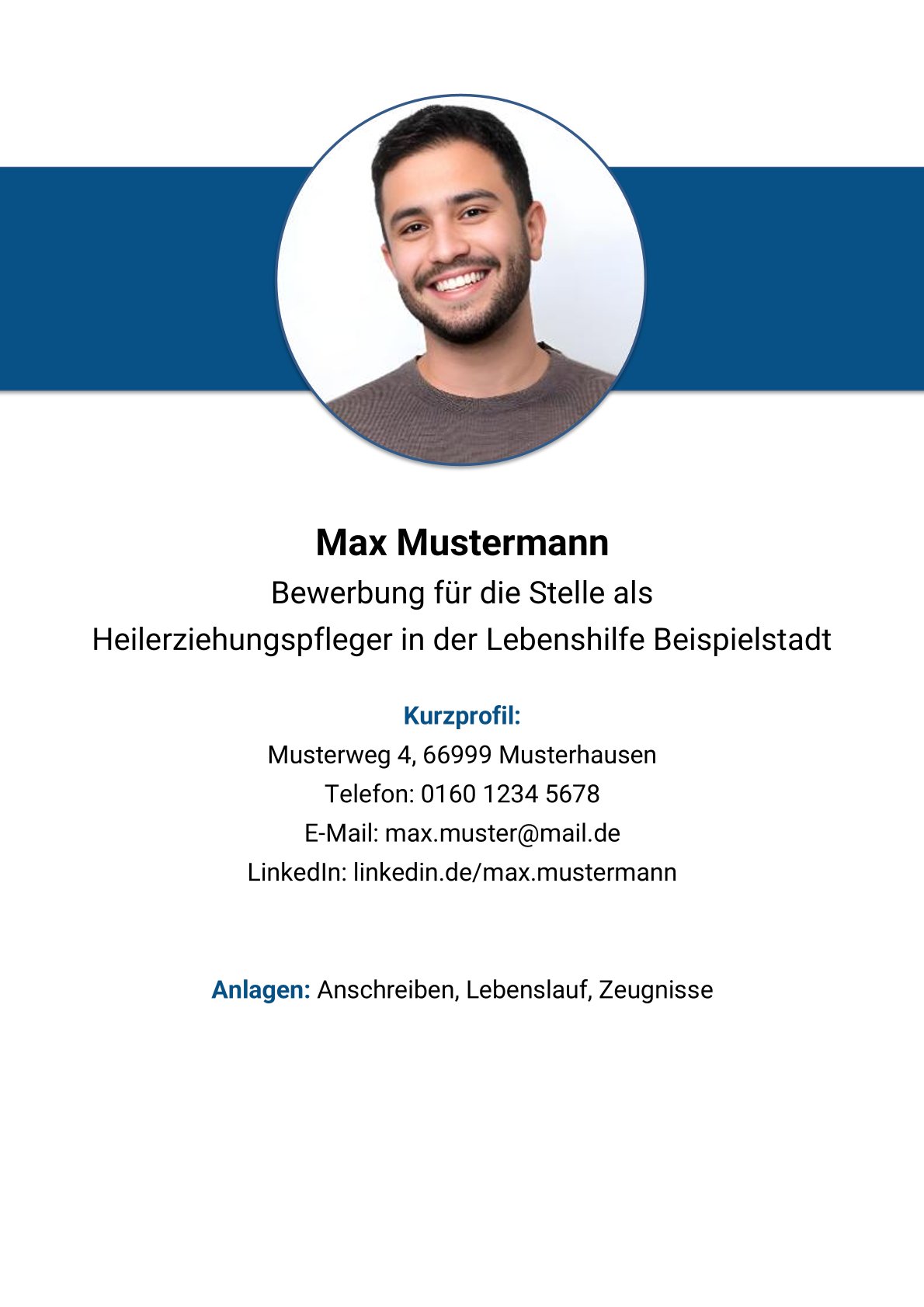 Deckblatt Muster Heilerziehungspfleger Bewerbung