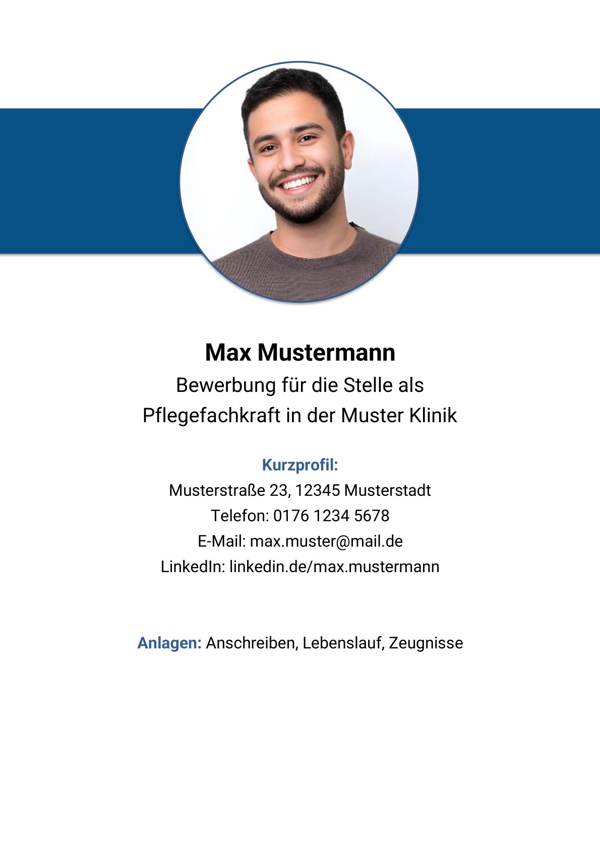 Deckblatt Muster Pflegefachkraft Bewerbung