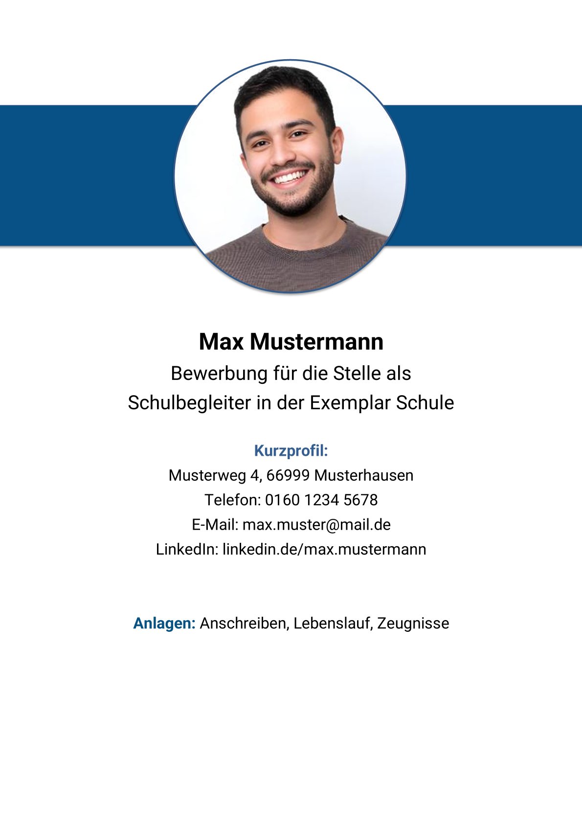 Deckblatt Muster Schulbegleiter Bewerbung