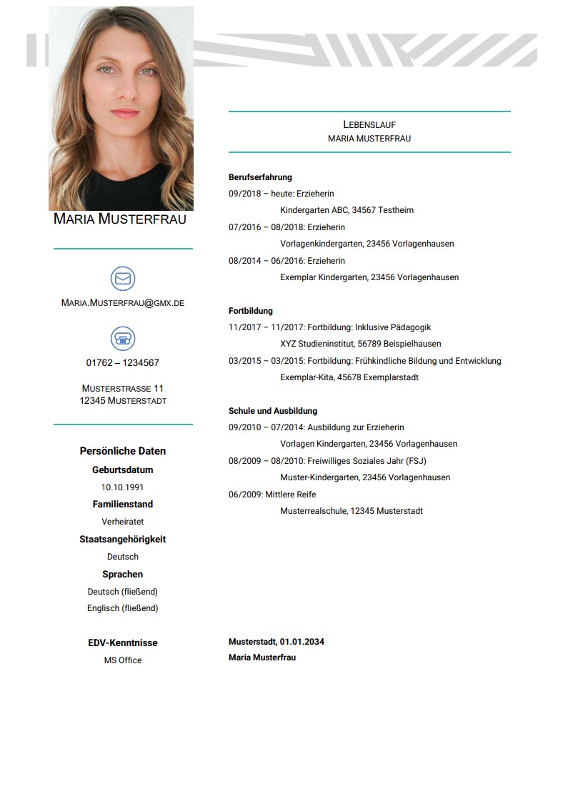 Erzieherin Lebenslauf
