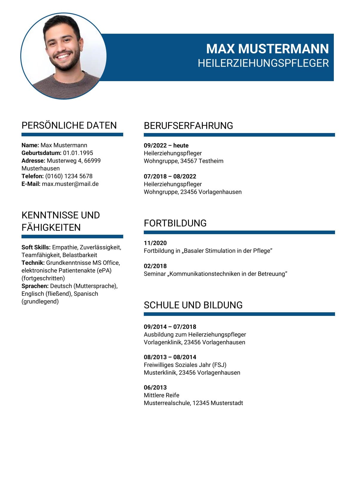 Lebenslauf Muster Heilerziehungspfleger Bewerbung Min