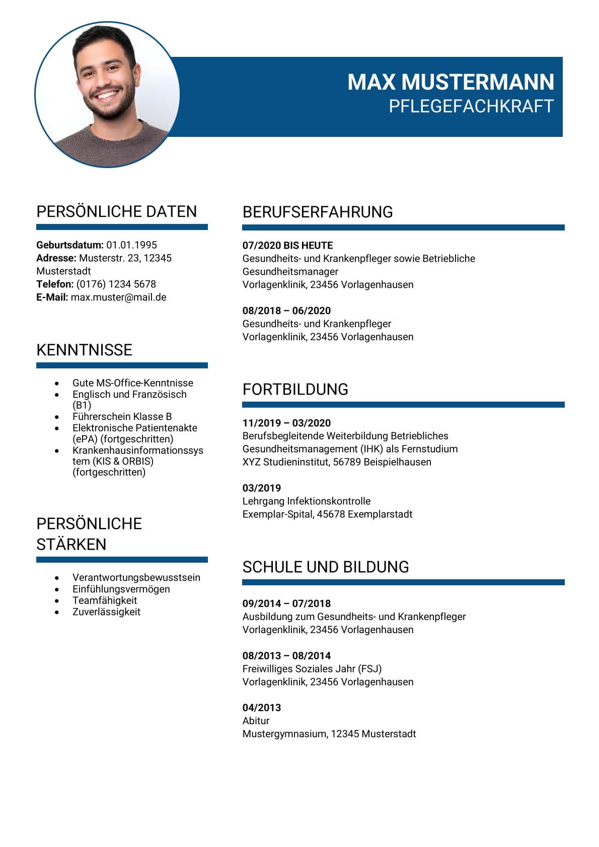 Lebenslauf Vorlage Pflegefachkraft Min