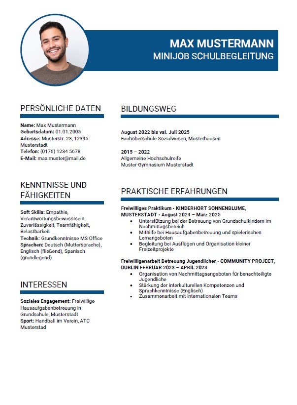 Bewerbung Minijob Muster Lebenslauf