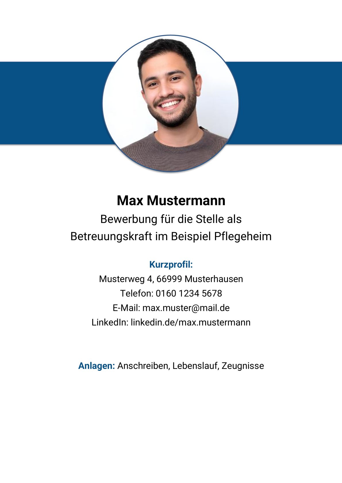 Deckblatt Muster Betreuungskraft Bewerbung