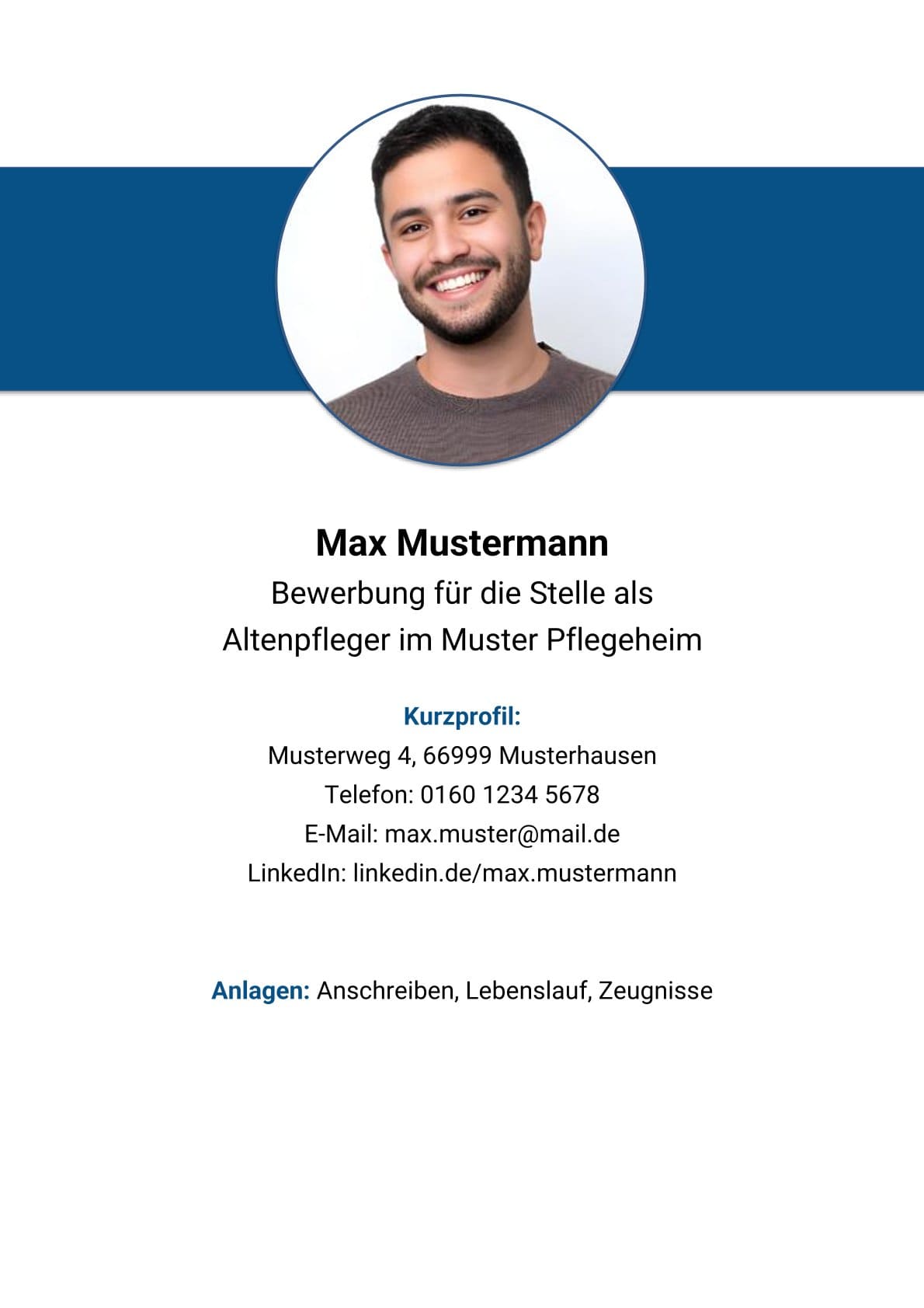 Deckblatt Vorlage Altenpfleger Bewerbung