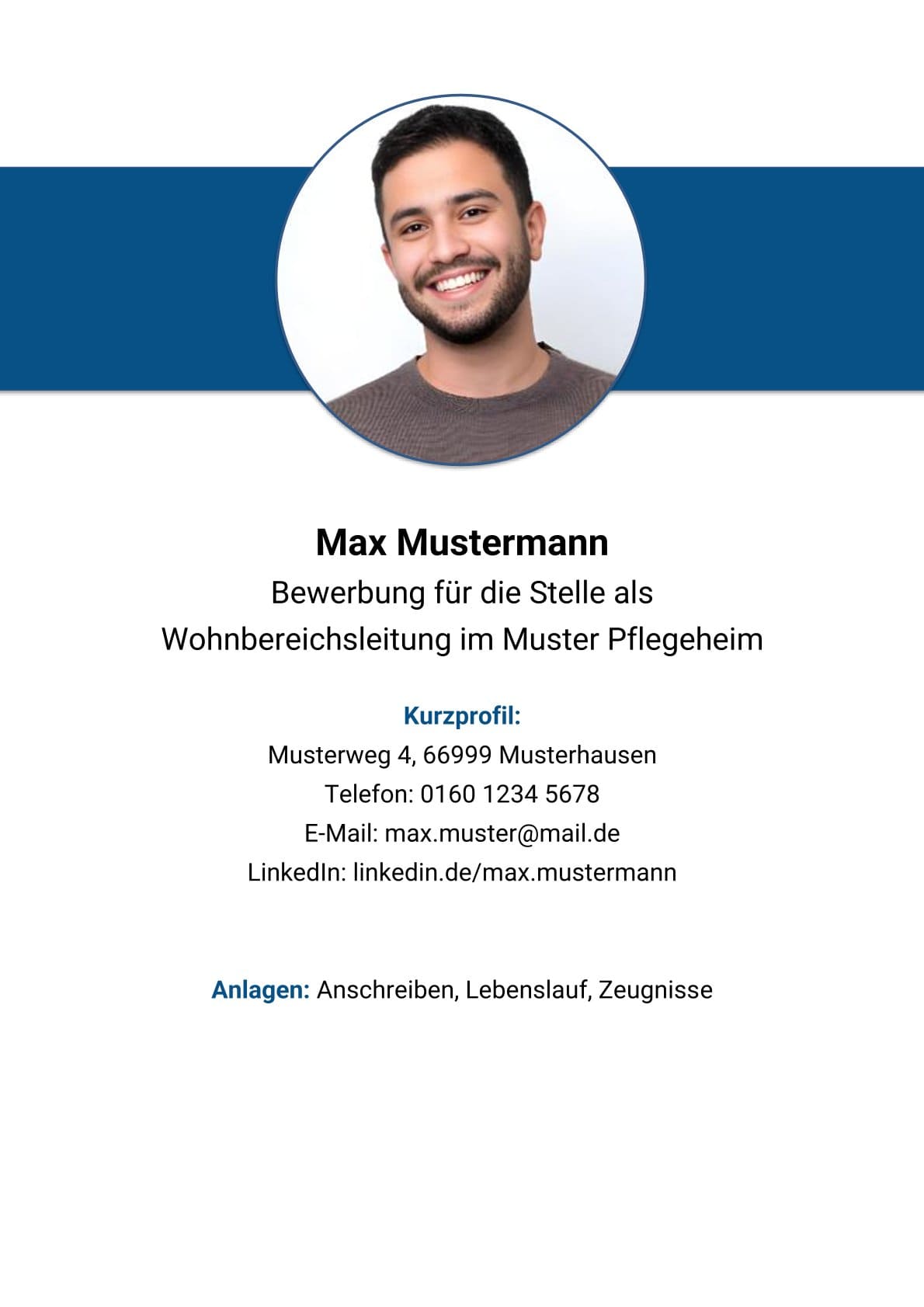 Deckblatt Vorlage Wohnbereichsleitung Bewerbung