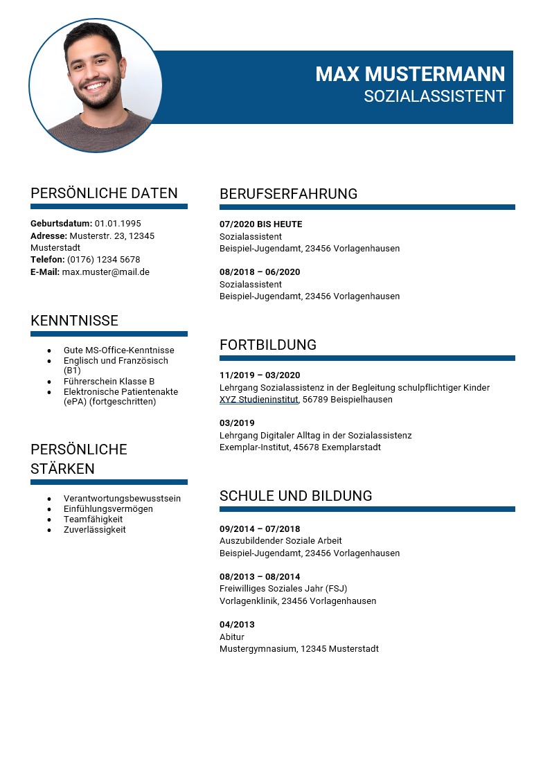 Muster Lebenslauf Sozialassistent Bewerbung