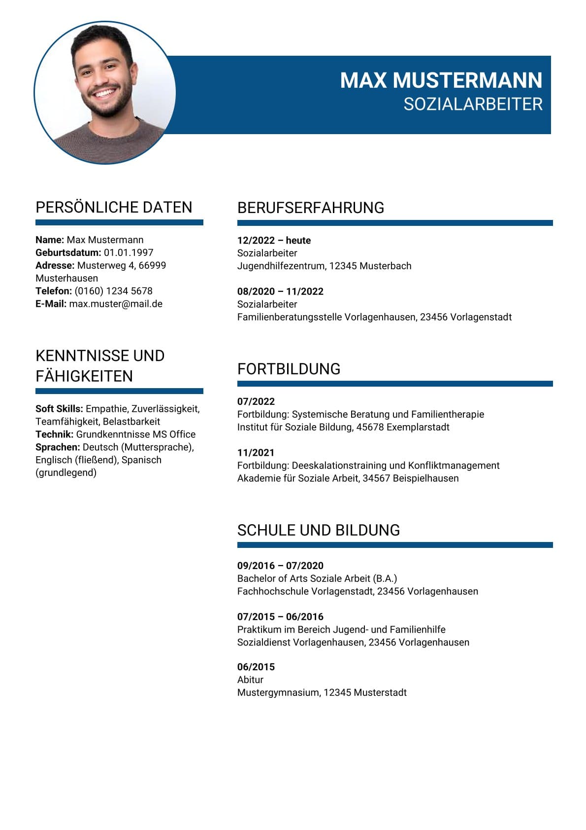 Lebenslauf Vorlage Sozialarbeiter Bewerbung