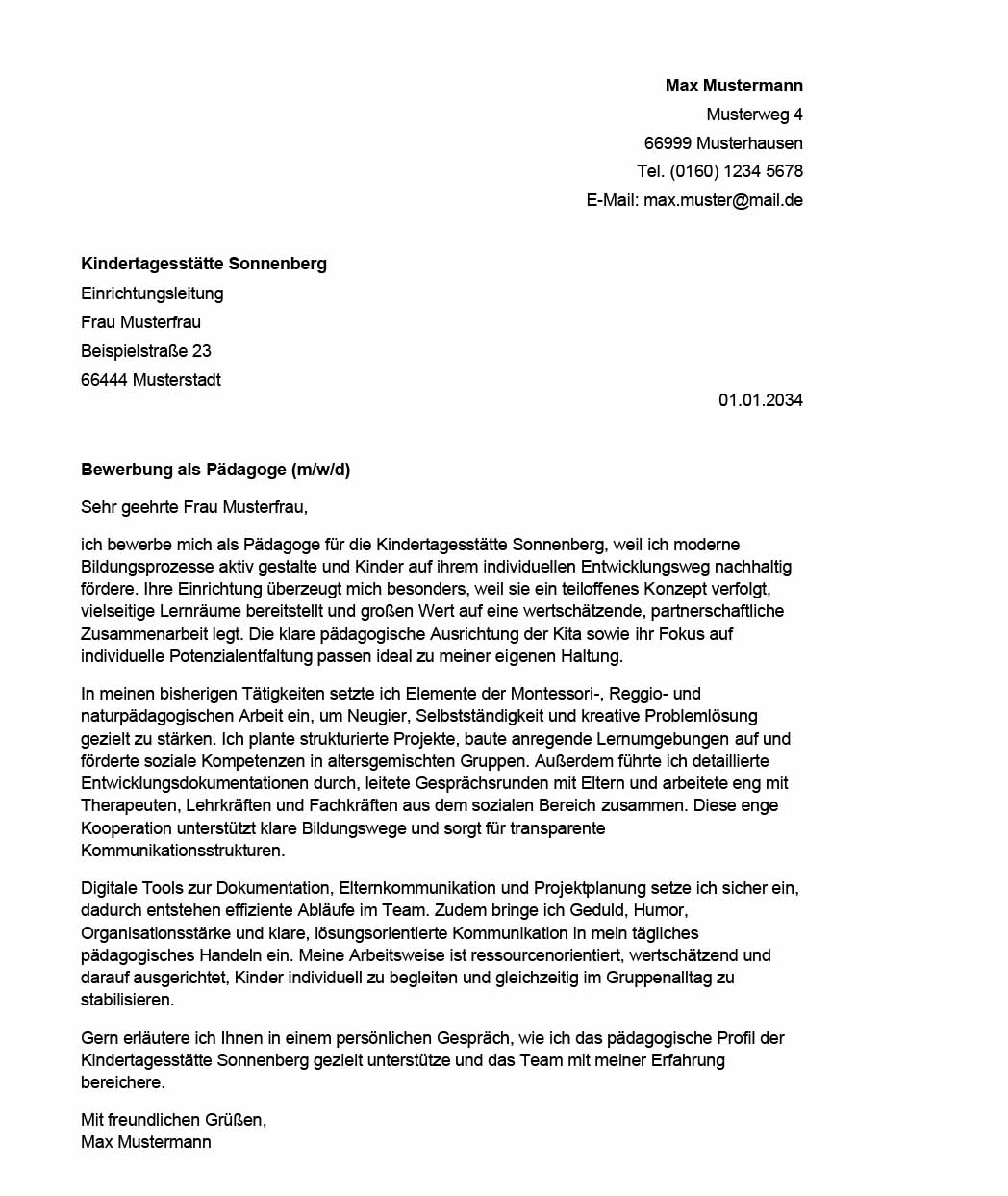 Anschreiben Lehrer Vorlage Bewerbung